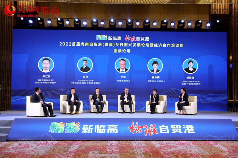 圓桌論壇上，中共臨高縣縣委書記文斌向來賓推介臨高。