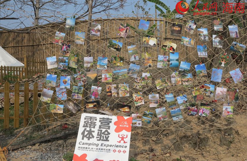 旅客留下的游玩照片匯成一片留影墻。 人民網(wǎng) 宋彤桐攝