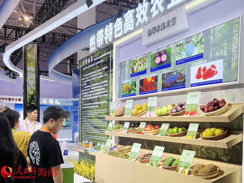 熱帶特色高效農(nóng)業(yè)產(chǎn)品引起參觀者關(guān)注。人民網(wǎng) 蔣成柳攝