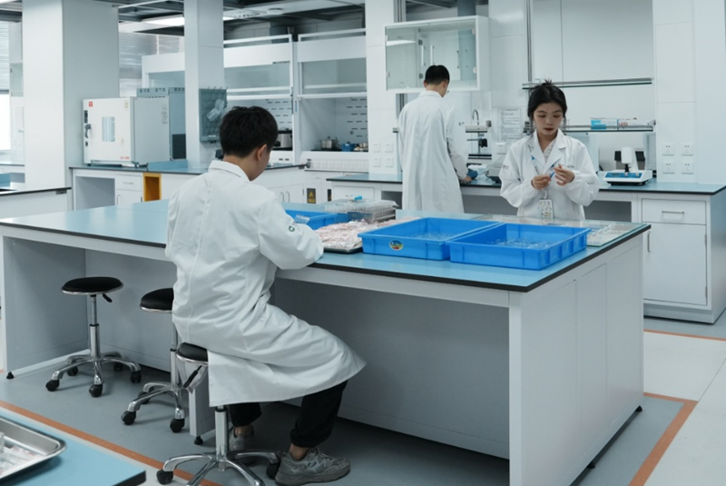 位于三亞崖州灣科技城的種業(yè)專業(yè)研發(fā)外包服務(wù)公共平臺(tái)（CRO）實(shí)驗(yàn)室內(nèi)，工作人員在工作。中種集團(tuán)供圖